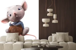 Naklejka: Akwarelowa myszka trzymająca ziarno kakao