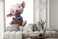 Naklejka: Akwarelowa myszka trzymająca ziarno kakao