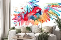 Naklejka: Akwarelowa papuga z rozłożonymi skrzydłami