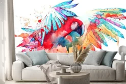 Naklejka: Akwarelowa papuga z rozłożonymi skrzydłami