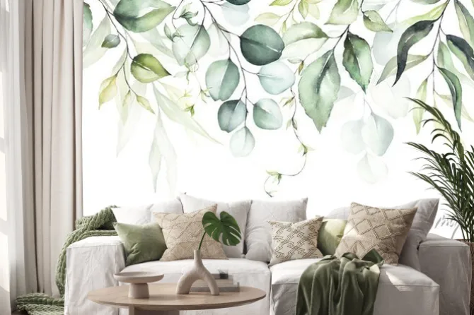 Naklejka: Akwarelowe gałązki z liśćmi w zielonych kolorach