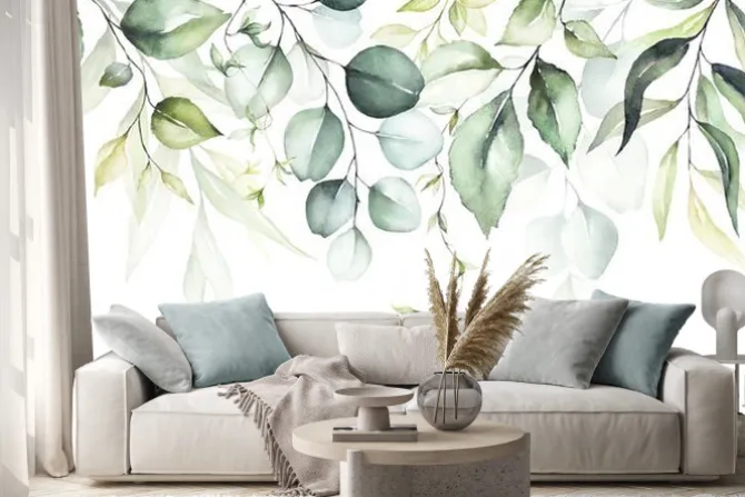 Naklejka: Akwarelowe gałązki z liśćmi w zielonych kolorach