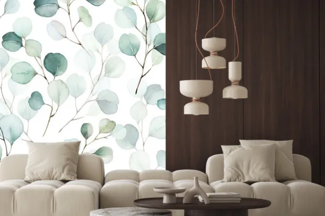 Naklejka: Akwarelowe gałązki eukaliptusa na białym tle