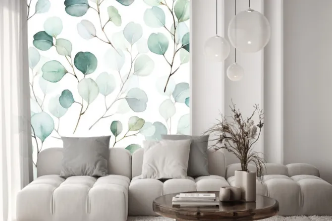 Naklejka: Akwarelowe gałązki eukaliptusa na białym tle