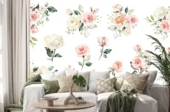 Naklejka: Akwarelowe kompozycje z jasnoróżowych i białych kwiatów