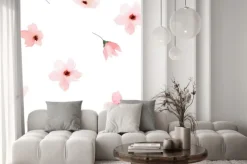 Naklejka: Akwarelowe kwiaty wiśni na białym tle