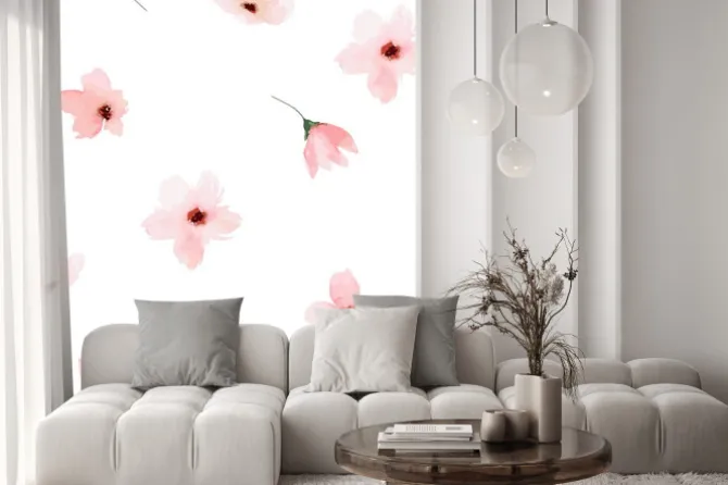 Naklejka: Akwarelowe kwiaty wiśni na białym tle