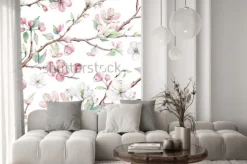 Naklejka: Akwarelowe kwitnące gałązki jabłoni