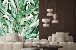 Naklejka: Akwarelowe liście bananowca w odcieniach zieleni