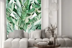 Naklejka: Akwarelowe liście bananowca w odcieniach zieleni