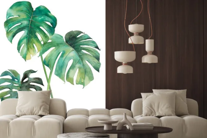 Naklejka: Akwarelowe liście monstery