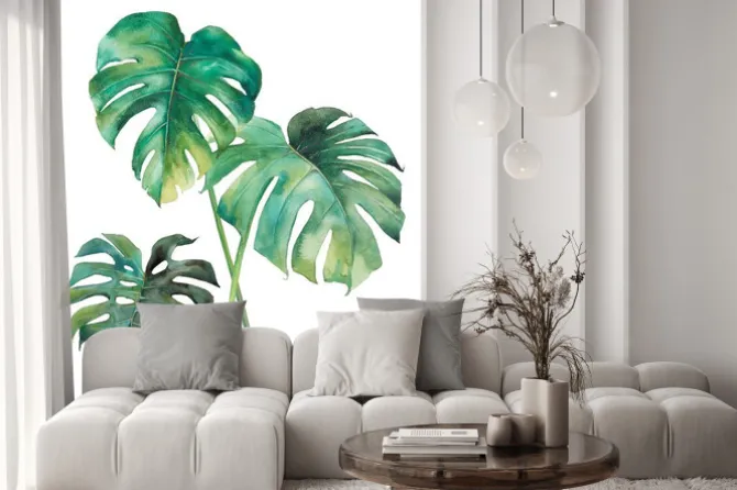 Naklejka: Akwarelowe liście monstery