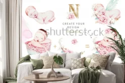 Naklejka: Akwarelowe niemowlę w uroczych pozach