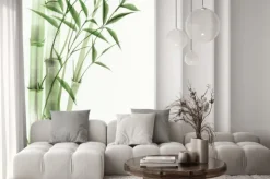 Naklejka: Akwarelowe łodygi bambusa na białym tle