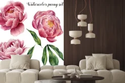 Naklejka: Akwarelowe piwonie na białym tle