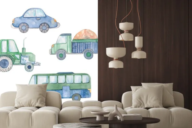 Naklejka: Akwarelowe pojazdy dla dzieci