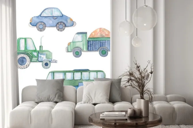 Naklejka: Akwarelowe pojazdy dla dzieci