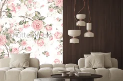 Naklejka: Akwarelowe różowe róże na gałązkach