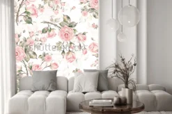 Naklejka: Akwarelowe różowe róże na gałązkach