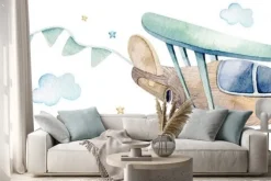 Naklejka: Akwarelowy dziecięcy samolot