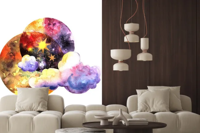 Naklejka: Akwarelowy malunek z księżycami