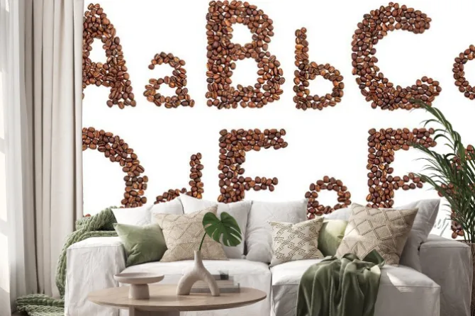 Naklejka: Alfabet z ziaren kawy izolowane