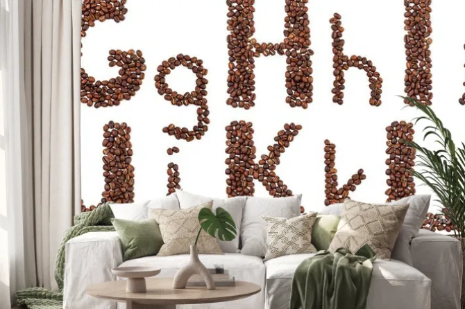 Naklejka: Alfabet z ziaren kawy izolowane