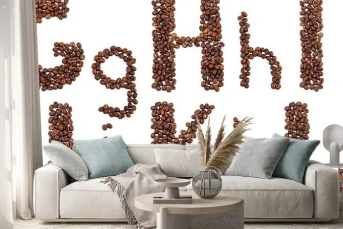 Naklejka: Alfabet z ziaren kawy izolowane