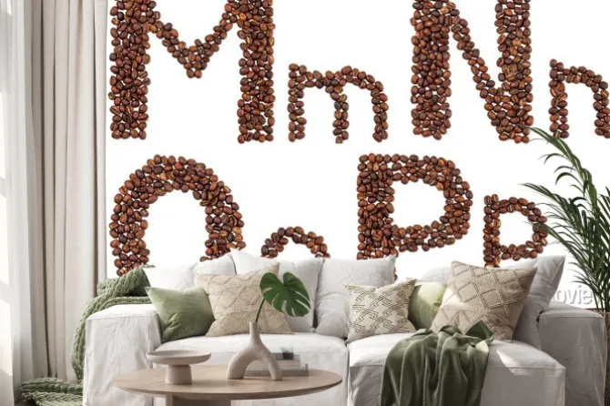 Naklejka: Alfabet z ziaren kawy izolowane