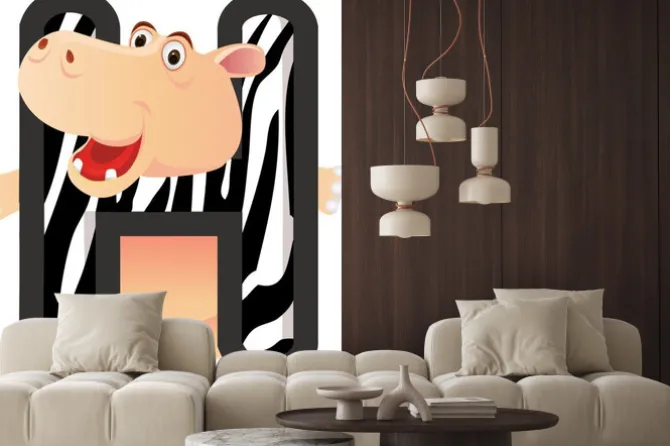 Naklejka: Alfabet zwierząt h z hippo kreskówki