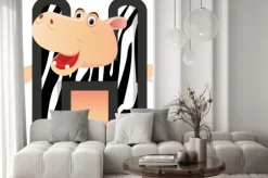 Naklejka: Alfabet zwierząt h z hippo kreskówki