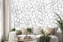 Naklejka: Łamane płytki mozaiki bez szwu wzór. biały i szary płytki ścienne