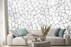 Naklejka: Łamane płytki mozaiki bez szwu wzór. biały i szary płytki ścienne