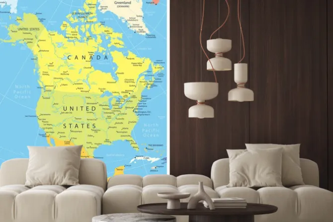 Naklejka: Ameryka północna szczegółowa mapa polityczna z ikonami nawigacji