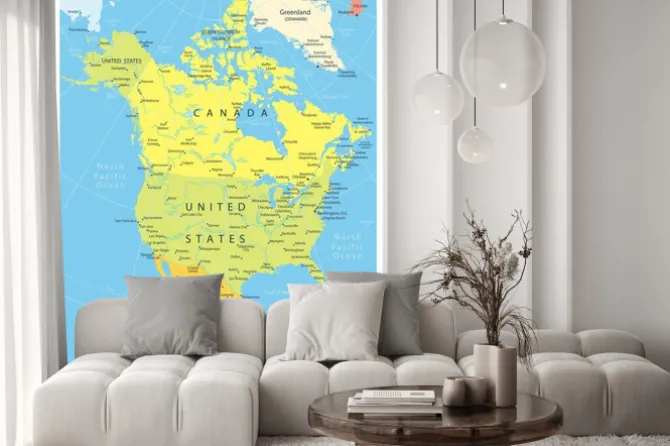 Naklejka: Ameryka północna szczegółowa mapa polityczna z ikonami nawigacji