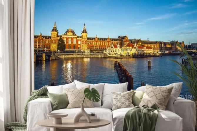 Naklejka: Amsterdam, holandia - 15 stycznia 2016: znane budynki amsterdam