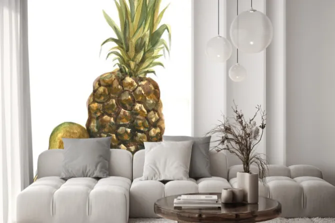 Naklejka: Ananas i gruszka na białym tle. akwarela