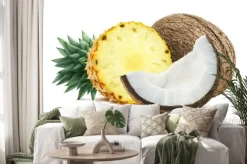 Naklejka: Ananas kawałki kokosa skład 1 odizolowane na białym backgro