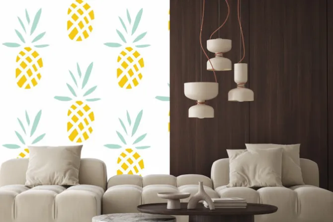 Naklejka: Ananasy na białym tle. wektor bez szwu z owoców tropikalnych.