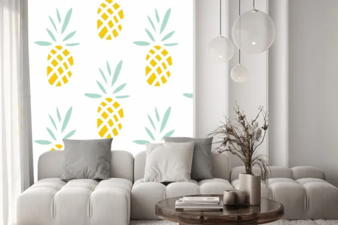 Naklejka: Ananasy na białym tle. wektor bez szwu z owoców tropikalnych.