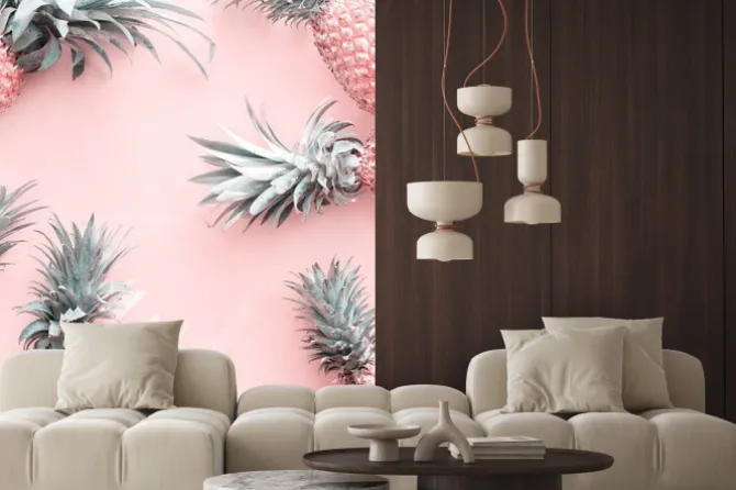 Naklejka: Ananasy na jasnoróżowym tle