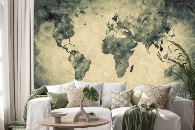Naklejka: Ancient, old world map. pencil sketch, vintage background