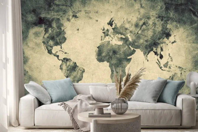 Naklejka: Ancient, old world map. pencil sketch, vintage background