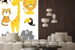 Naklejka: Animals vector set. cartoon monkey, giraffe, lion, hippo, elephant,