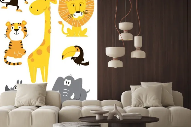 Naklejka: Animals vector set. cartoon monkey, giraffe, lion, hippo, elephant,
