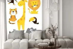 Naklejka: Animals vector set. cartoon monkey, giraffe, lion, hippo, elephant,