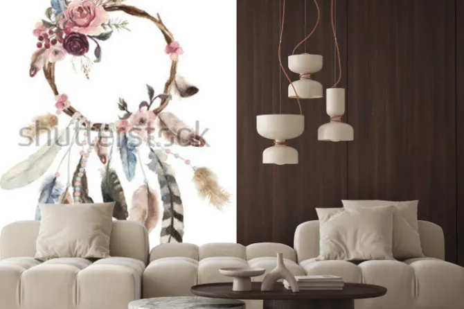 Naklejka: Łapacz snów z kwiatami i piórami