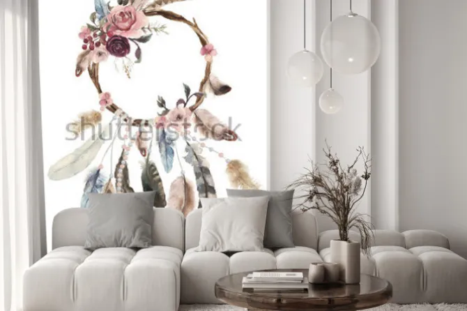 Naklejka: Łapacz snów z kwiatami i piórami