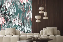 Naklejka: Aquilegia flowers seamless pattern. watercolor background.