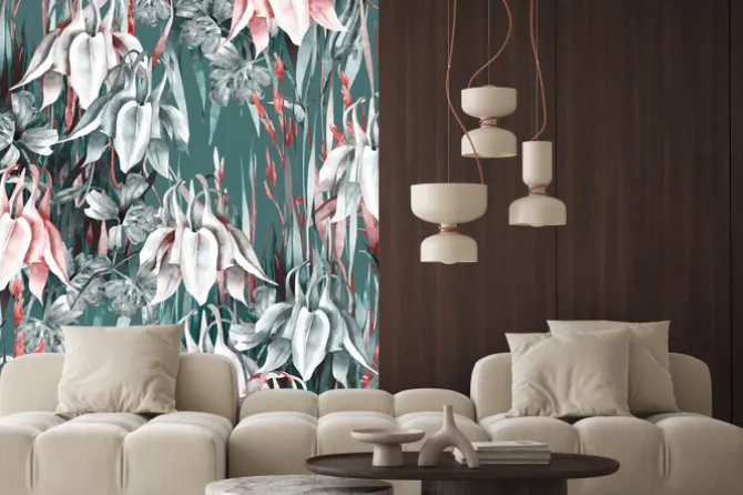 Naklejka: Aquilegia flowers seamless pattern. watercolor background.